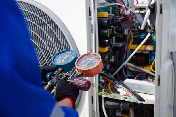 Pressure gauges connected to a heating and cooling system